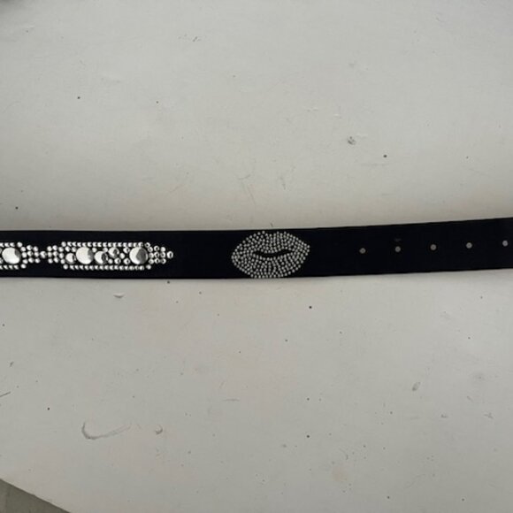 NEW Betsy Johnson Dark Brown Leather Studs and Rhinestones Belt